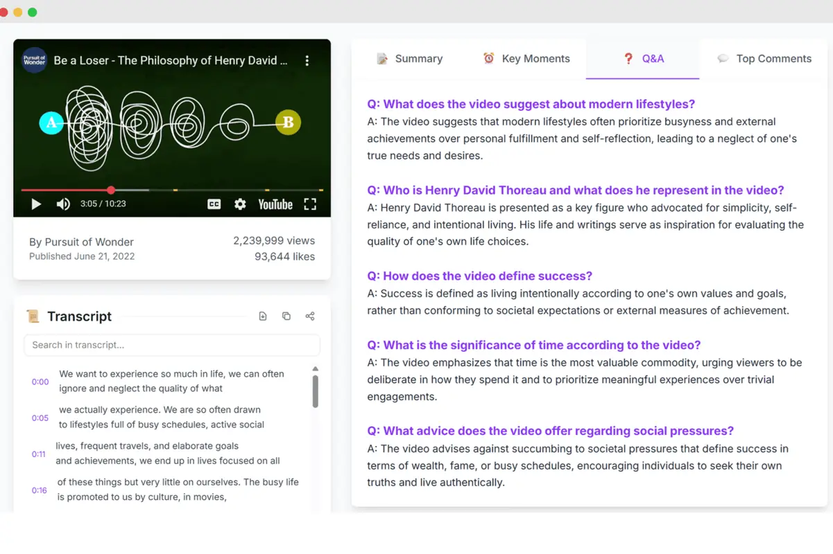 SummaryTube questions and answers generated from a YouTube video